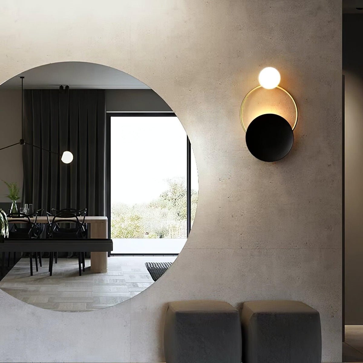 Arisha modern LED Triple Rings aplică de perete, metal/sticlă, Aur/negru, dormitor