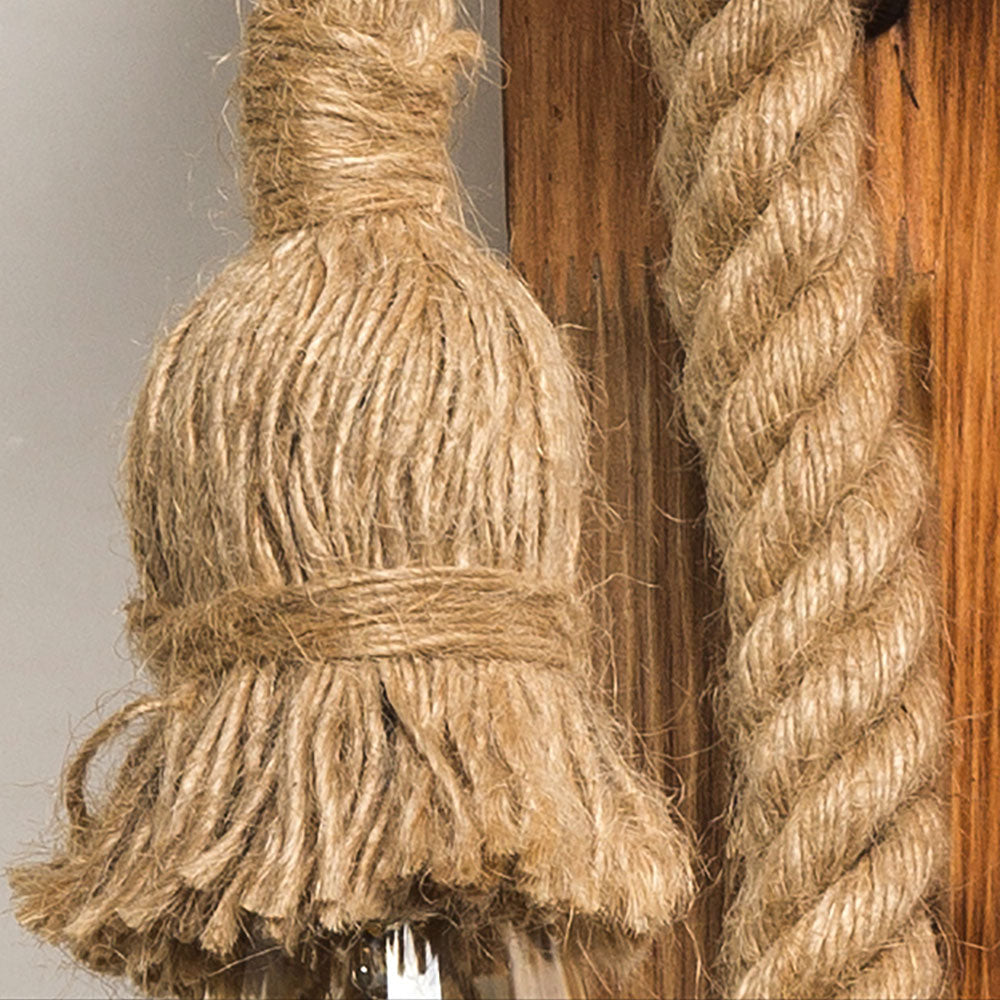 Epoch aplică de perete dreptunghiulară LED vintage, cu sfoară din lemn/hemp, pentru sufragerie