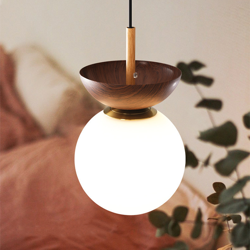 Valentina lampă suspendată Nordic Japanese Globe LED plafonieră/suspendată metal sticlă dormitor, Burlywood
