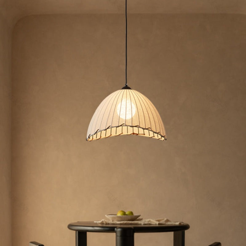 Ritta lampă suspendată decorativă LED Boho din textil galben pentru cameră de dormit sau restaurant