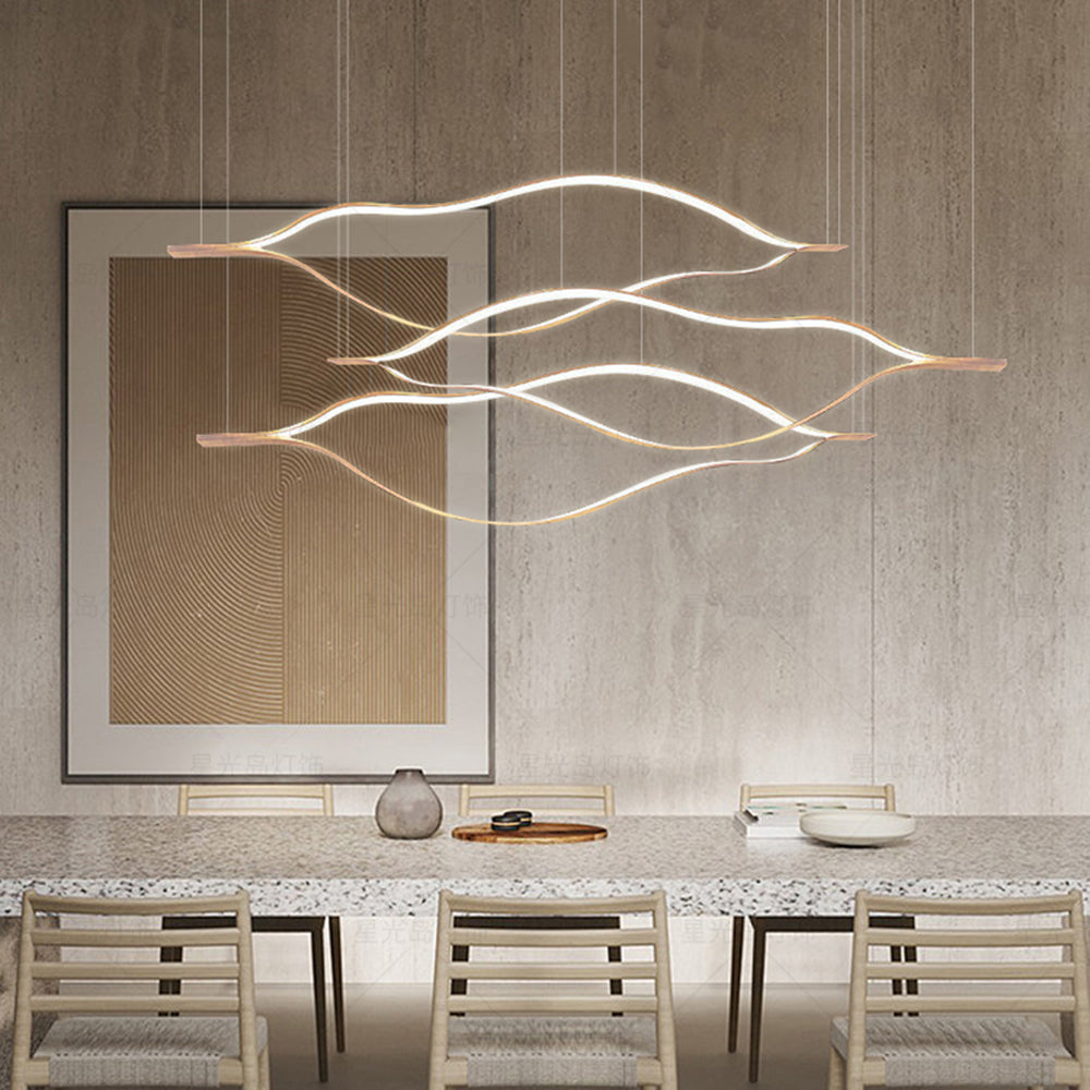 Arisha LED Linear minimalist val cu finisaj în formă de frunză aurie - lampă suspendată