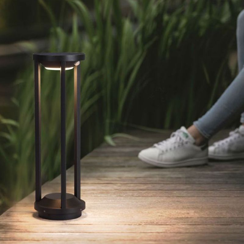 Ray modern metal Cylindrical Hollow Outdoor Bollard Light, negru