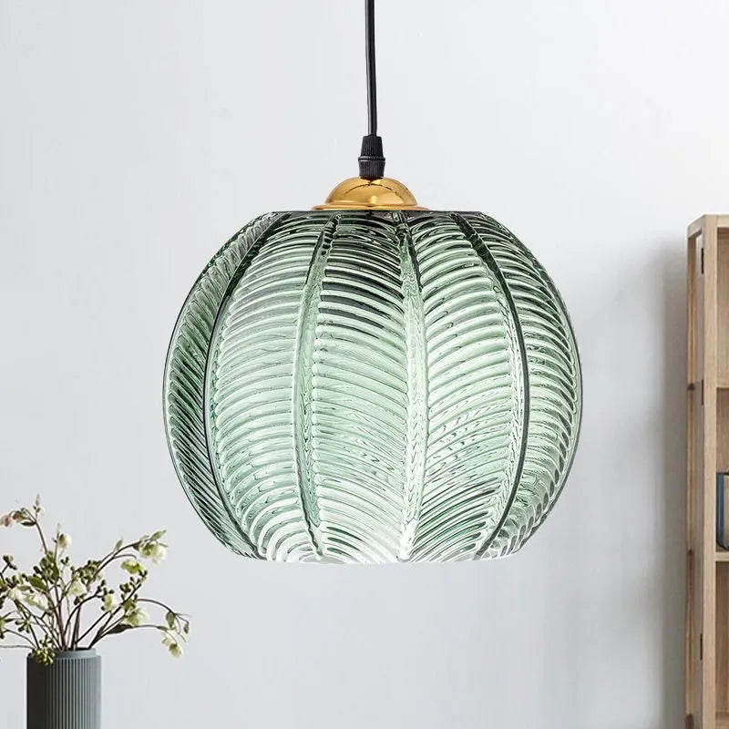 Aira lampă suspendată verde din sticlă, nordică, artistică, striată