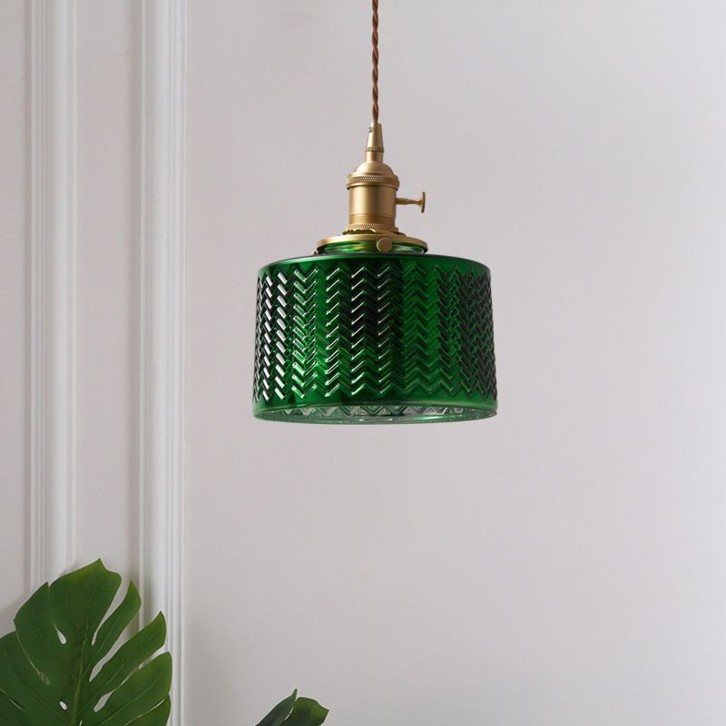Valentina lampă suspendată verde din metal și sticlă, retro, LED, pentru sufragerie