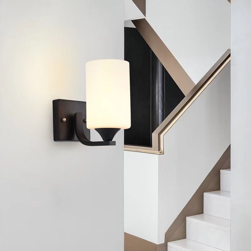 Tiffany Minimalism Cylindrical metal sticlă Art oglindă aplică de perete, negru/crom