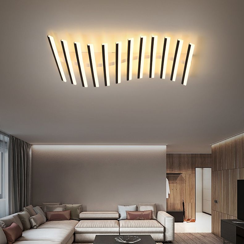 Arisha plafonieră aplicată liniară modernă, undă neagră, living/cameră de zi