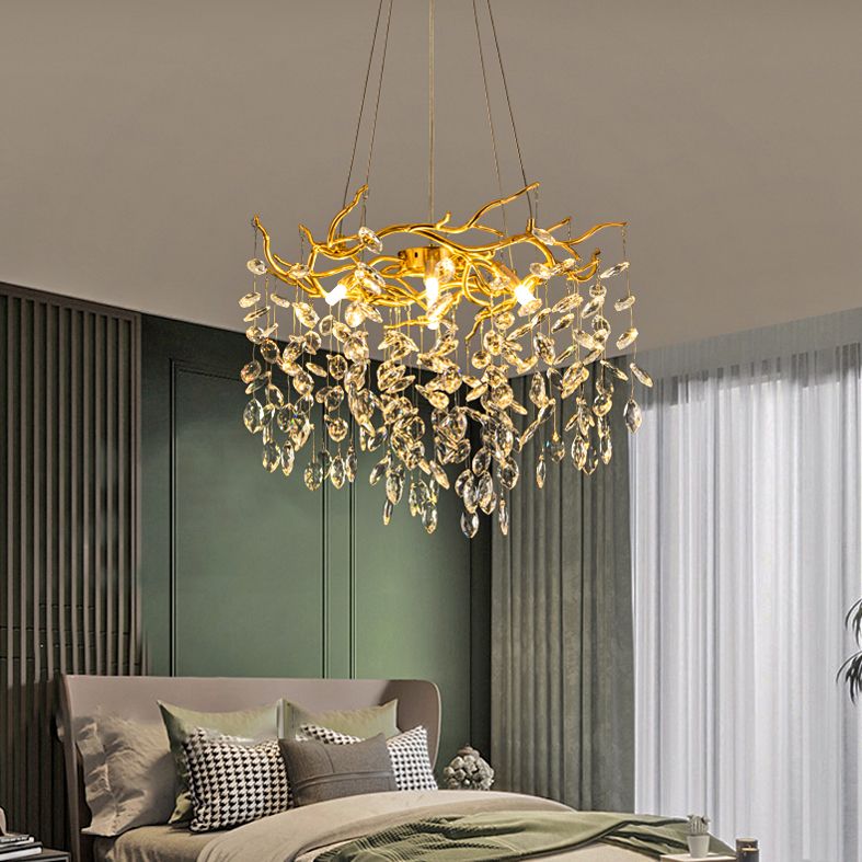 Kristy candelabru auriu din sticlă și cristal, contemporan