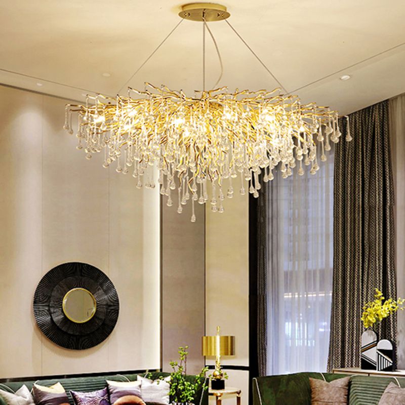 Arisha lampă suspendată din metal și cristal, culoarea aurie, pentru living, dormitor sau sufragerie