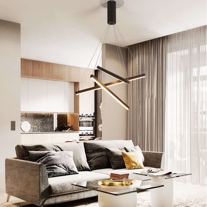 Arisha lampă suspendată neagră din metal, minimalistă, liniară, pentru living