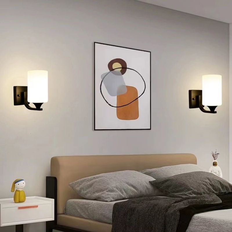 Tiffany Minimalism Cylindrical metal sticlă Art oglindă aplică de perete, negru/crom