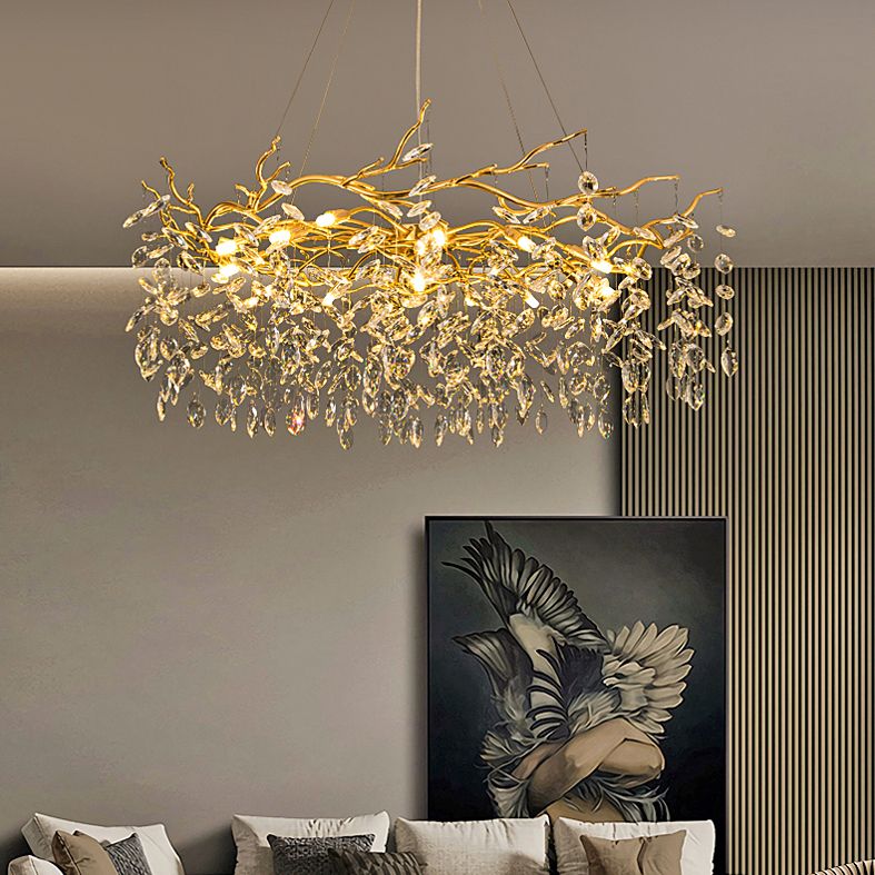 Kristy candelabru auriu din sticlă și cristal, contemporan