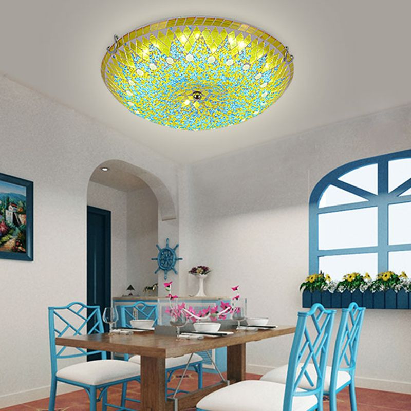 Tiffany plafonieră aplicată modern Mediterranean din sticlă albastru/galben/alb