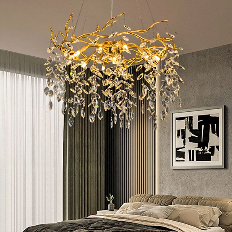 Kristy candelabru auriu din sticlă și cristal, contemporan