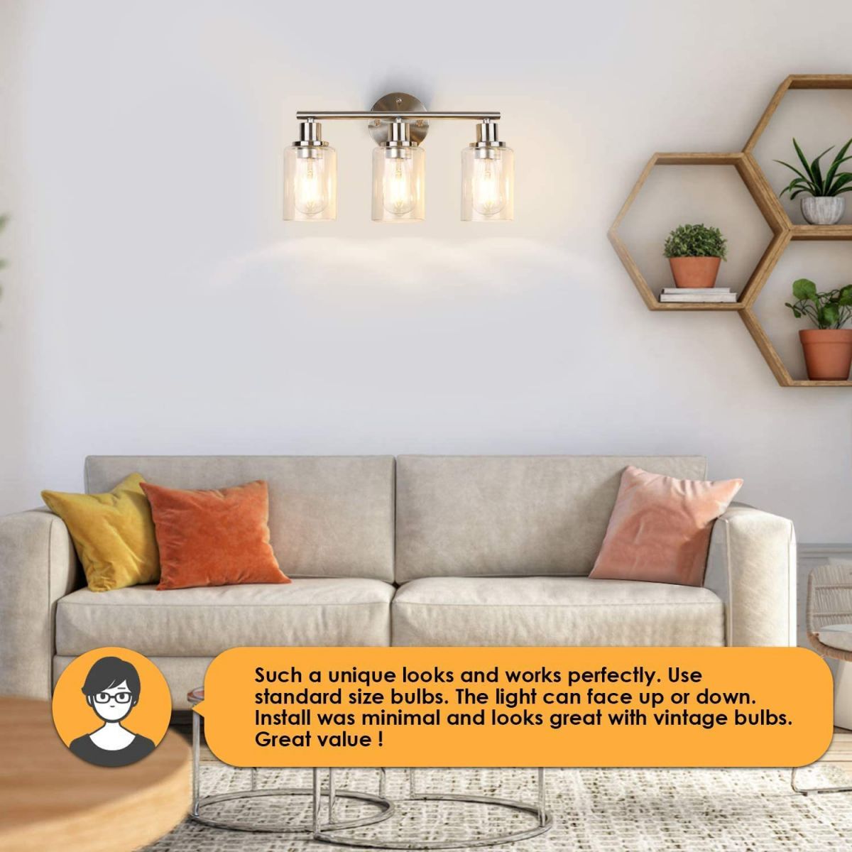 Silva aplică de perete modernă din metal și sticlă pentru living, finisaj nickel