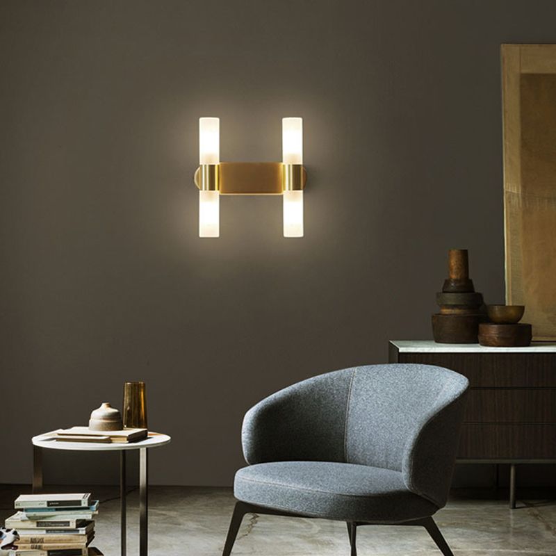 Arisha aplică de perete aurie din metal, modernă, cilindrică, LED