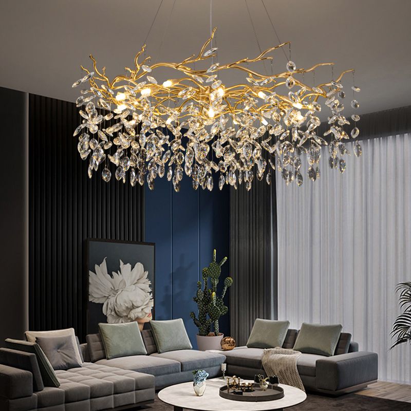 Kristy candelabru auriu din sticlă și cristal, contemporan