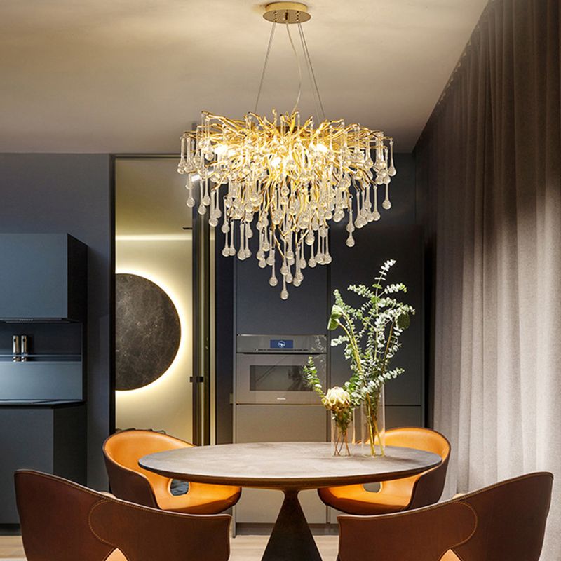 Arisha lampă suspendată din metal și cristal, culoarea aurie, pentru living, dormitor sau sufragerie