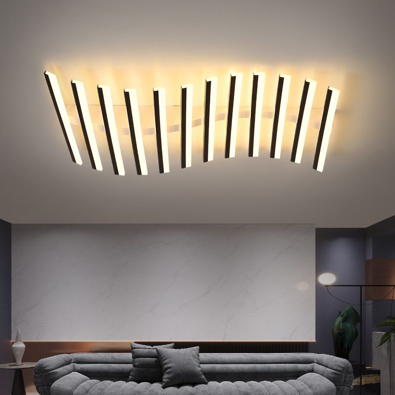 Arisha plafonieră aplicată liniară modernă, undă neagră, living/cameră de zi