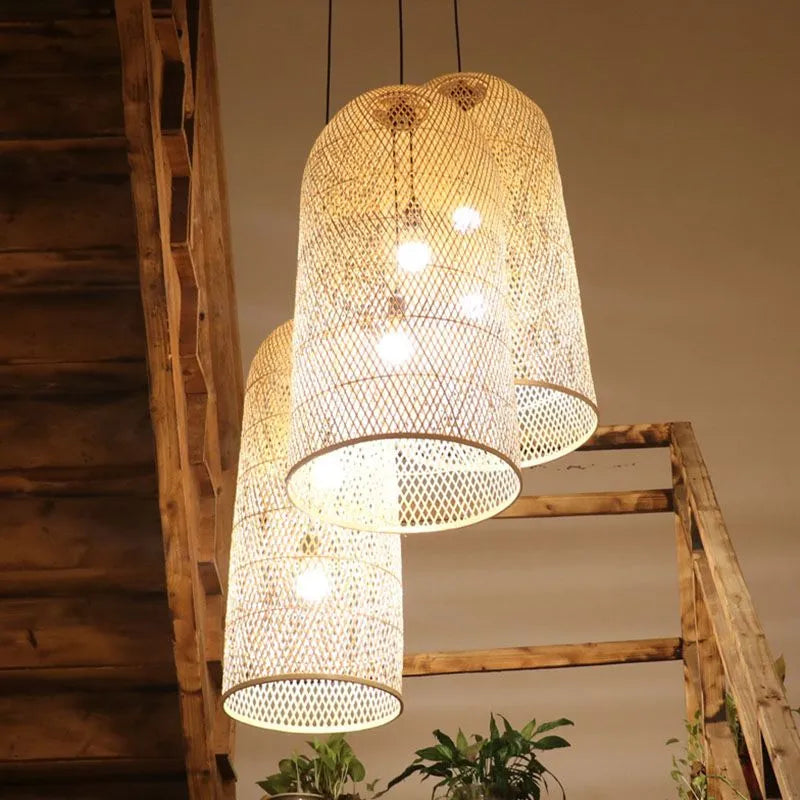 Ritta lampă suspendată din bambus natural confecționată manual cu LED, dormitor