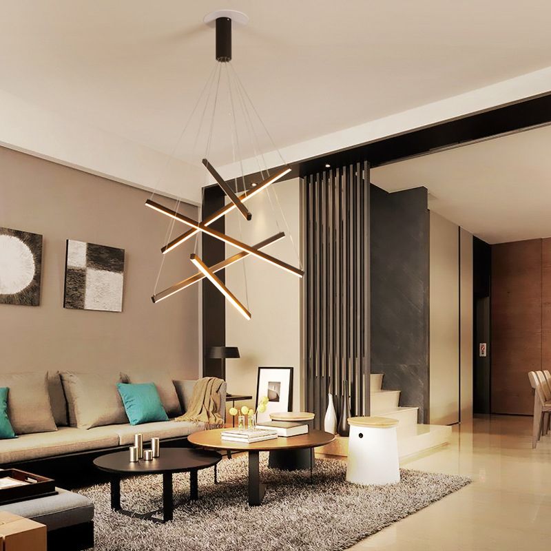 Arisha lampă suspendată neagră din metal, minimalistă, liniară, pentru living