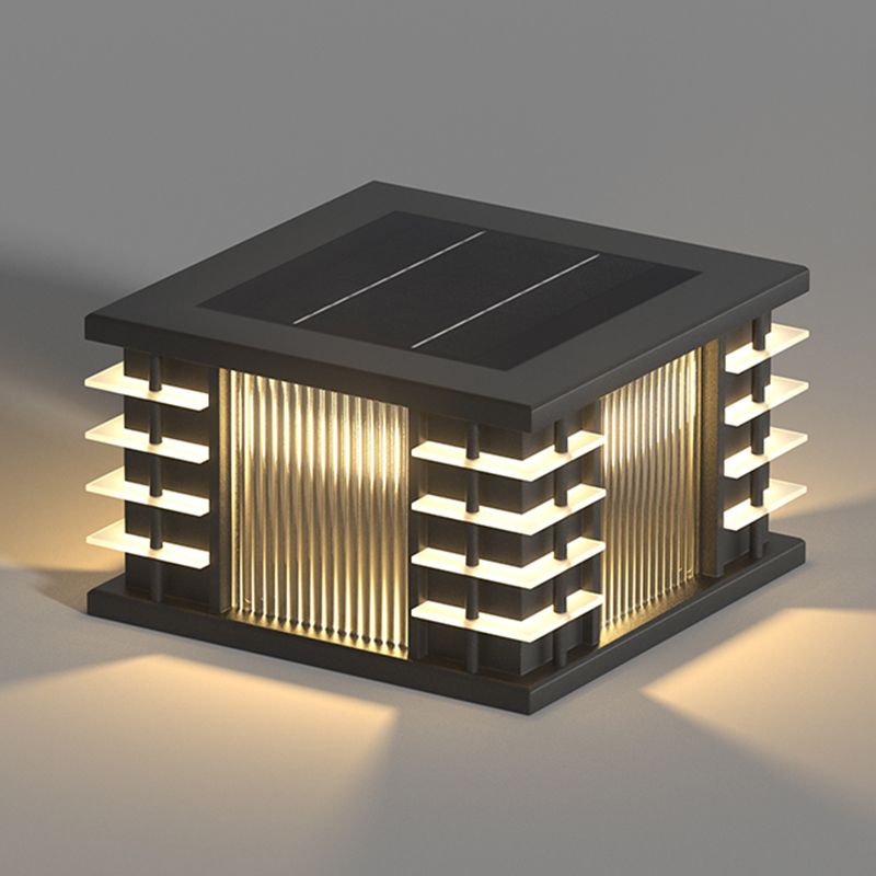 Ray lampadar modern Pătrat din metal și sticlă Solar pentru exterior, negru