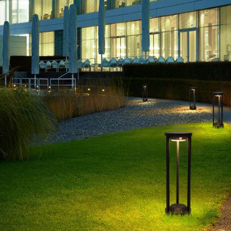Ray modern metal Cylindrical Hollow Outdoor Bollard Light, negru