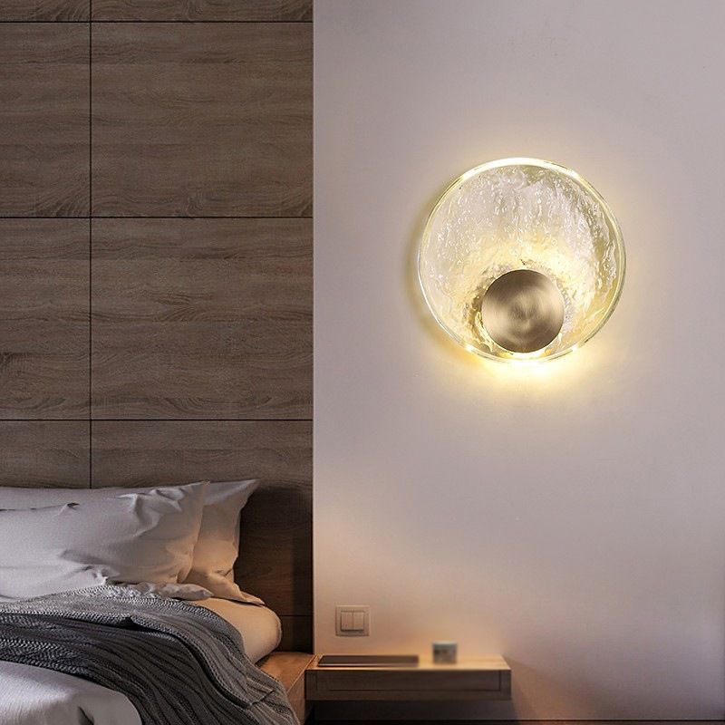 Kristy aplică de perete Art Deco cu glob din cristal și metal, aurie, pentru dormitor