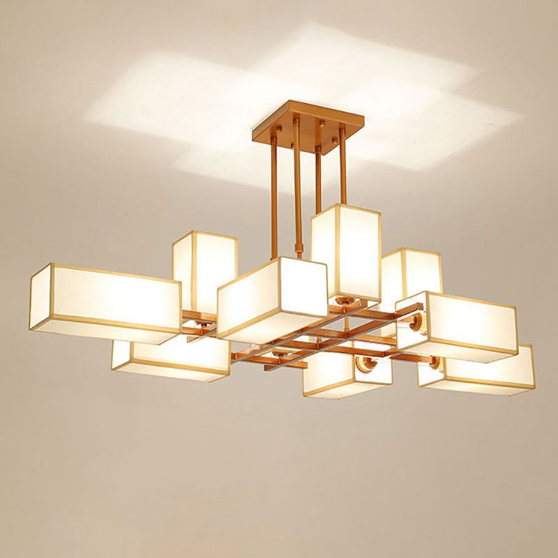 Arisha lampă suspendată pătrată retro din metal și țesătură, culoare neagră/aurie, pentru living