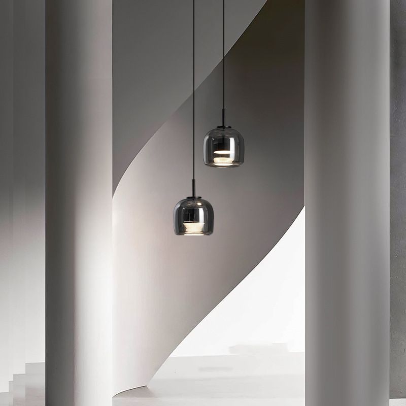 June lampă suspendată minimalistă din sticlă fumurie gri