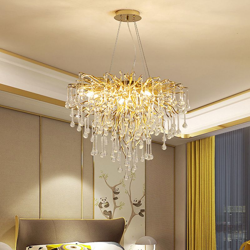 Arisha lampă suspendată din metal și cristal, culoarea aurie, pentru living, dormitor sau sufragerie