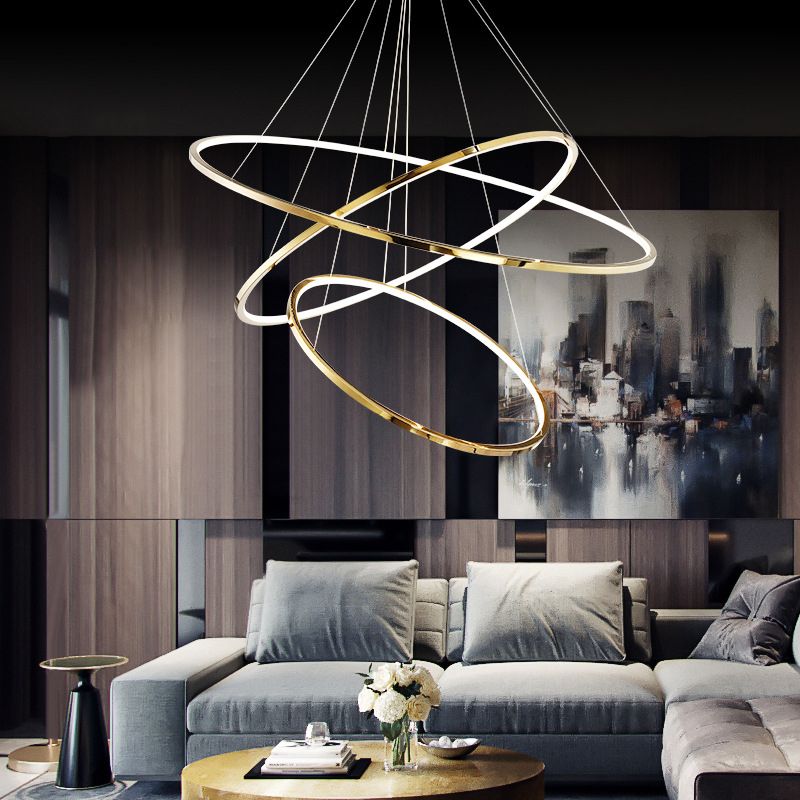 Arisha lampă suspendată aurie din metal, minimalistă, în formă de inel, pentru living