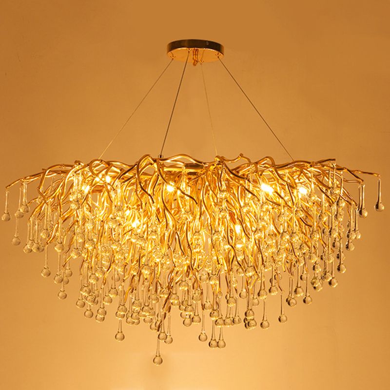 Arisha lampă suspendată din metal și cristal, culoarea aurie, pentru living, dormitor sau sufragerie