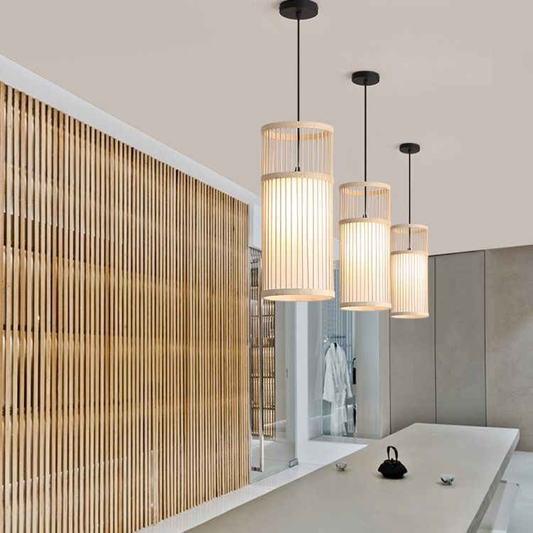 Ritta Weave Cylinder lampă suspendată, Culoare: Café/lemn, Material: metal/bambus
