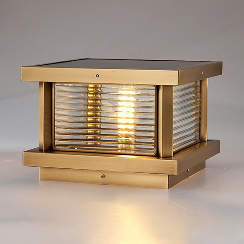 Ray modernă dreptunghiulară din metal pentru exterior cu panou solar, neagră/alamă/bronz