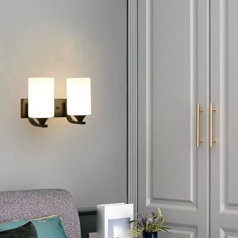 Tiffany Minimalism Cylindrical metal sticlă Art oglindă aplică de perete, negru/crom