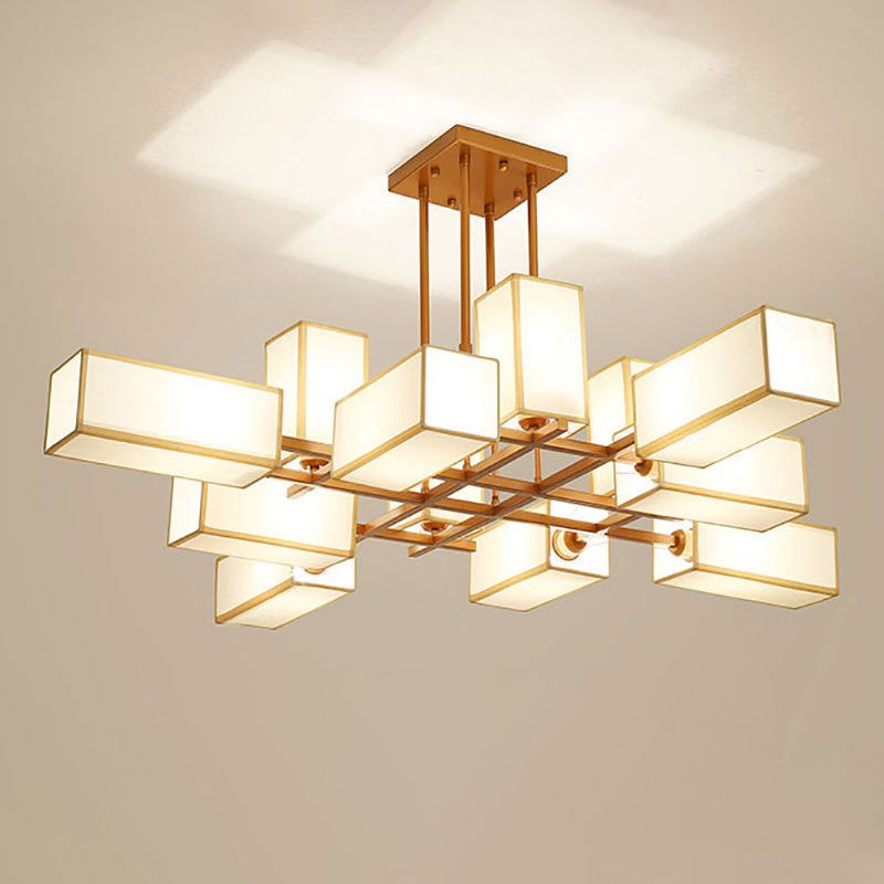 Arisha lampă suspendată pătrată retro din metal și țesătură, culoare neagră/aurie, pentru living
