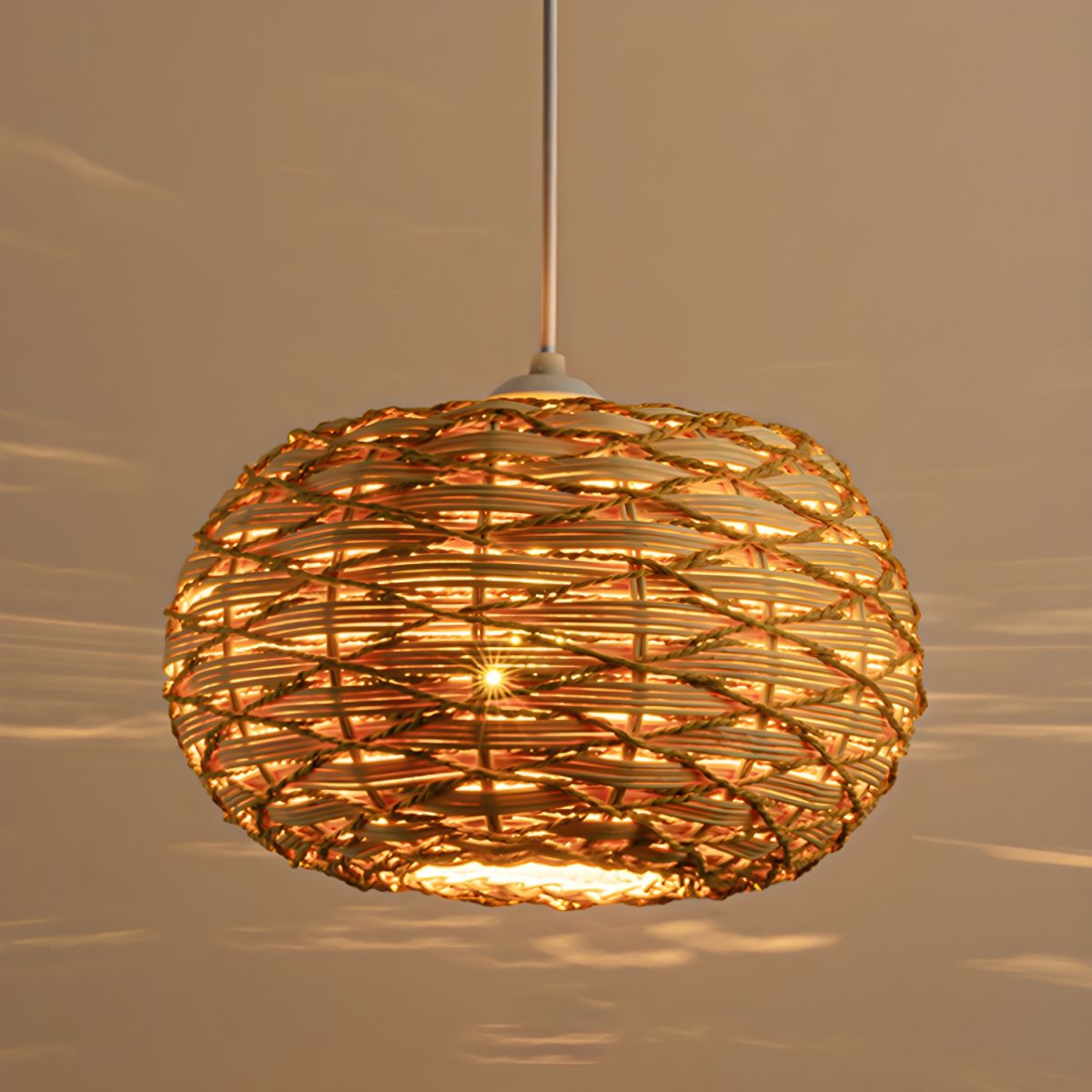 Ritta Boho Retro lampă suspendată LED lemn ratan dormitor/Restaurant