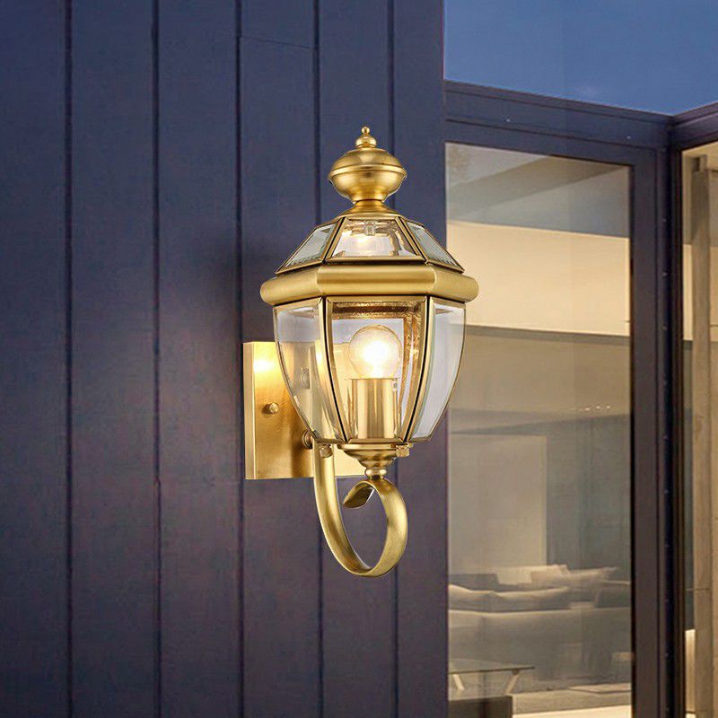 Ray aplică de perete pentru exterior aurie din metal, vintage, în formă de lanternă