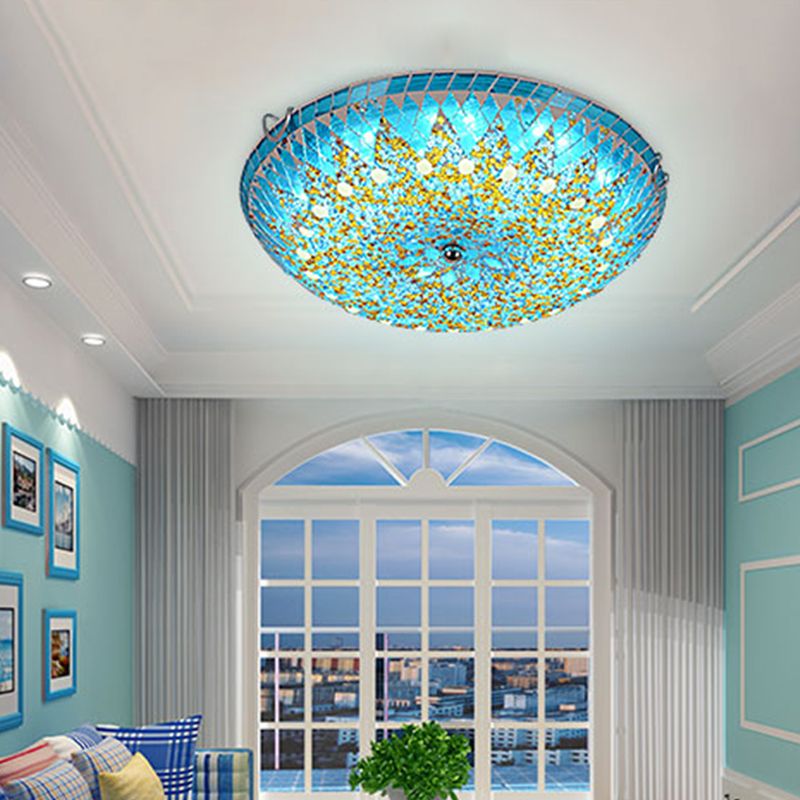 Tiffany plafonieră aplicată modern Mediterranean din sticlă albastru/galben/alb