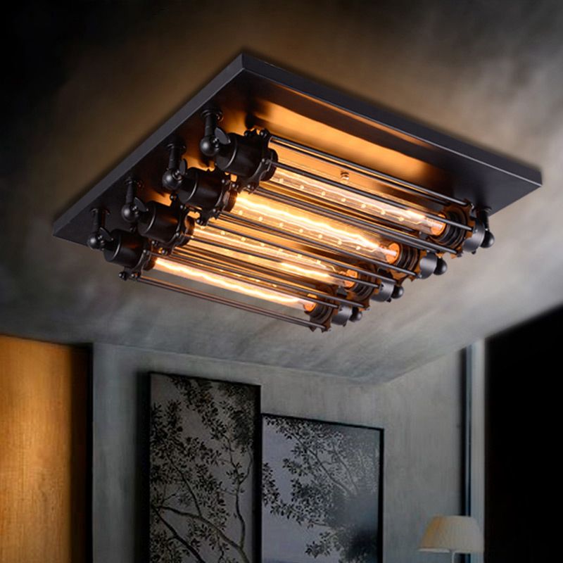 Austin plafonieră aplicată metal tubular vintage neagră pentru living