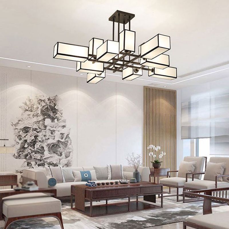 Arisha lampă suspendată pătrată retro din metal și țesătură, culoare neagră/aurie, pentru living