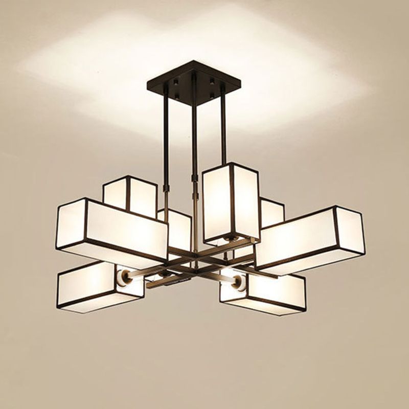 Arisha lampă suspendată pătrată retro din metal și țesătură, culoare neagră/aurie, pentru living