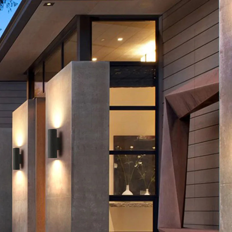 Ray aplică de perete pentru exterior minimalist cilindric cu două surse de lumină din ciment, negru/alb