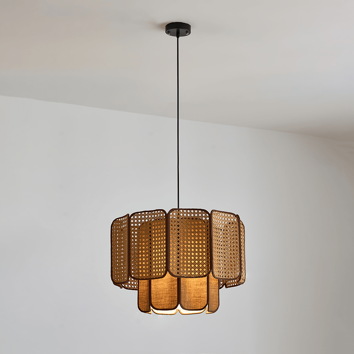 Cane lampă suspendată vintage cu abajur textil