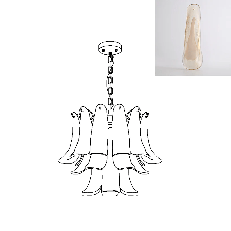 Elvess candelabru din sticlă Murano Frunze Aurii