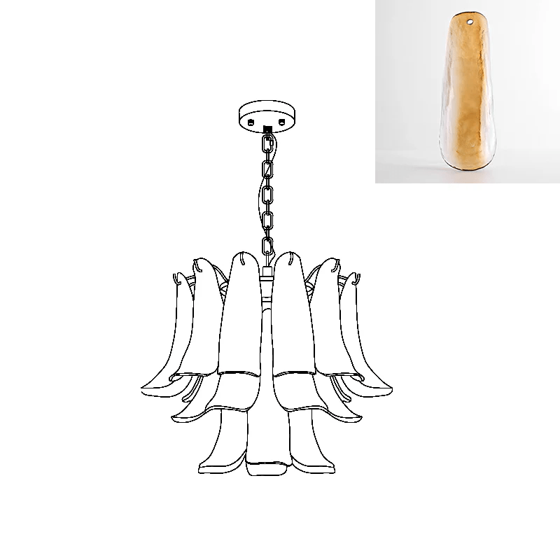Elvess candelabru din sticlă Murano Frunze Aurii