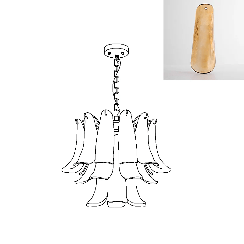 Elvess candelabru din sticlă Murano Frunze Aurii