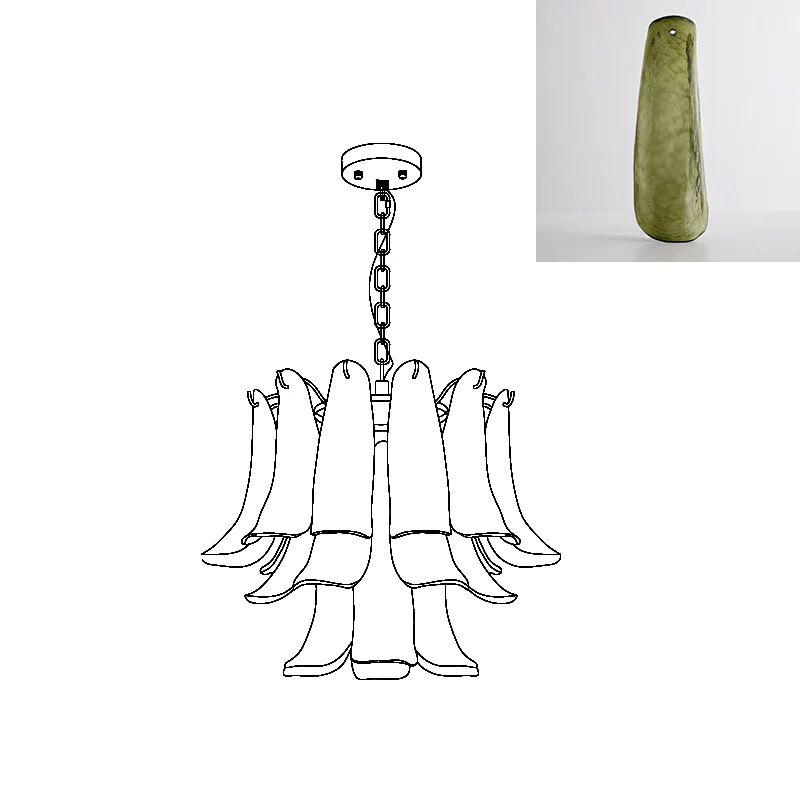 Elvess candelabru din sticlă Murano Frunze Aurii