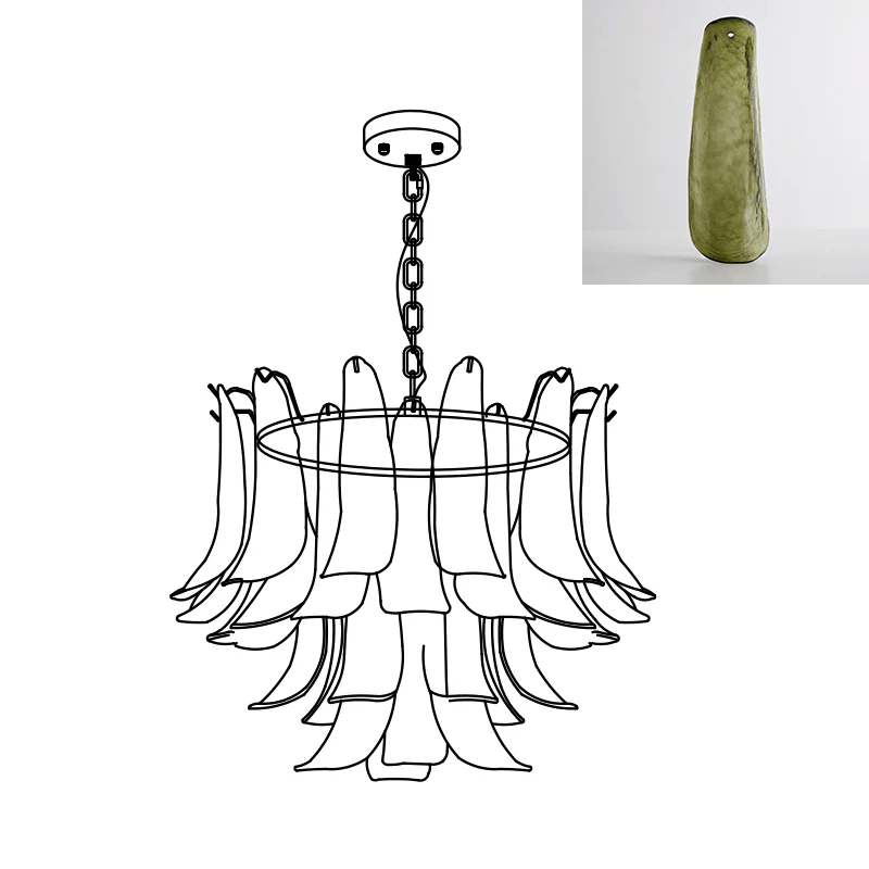 Elvess candelabru din sticlă Murano Frunze Aurii
