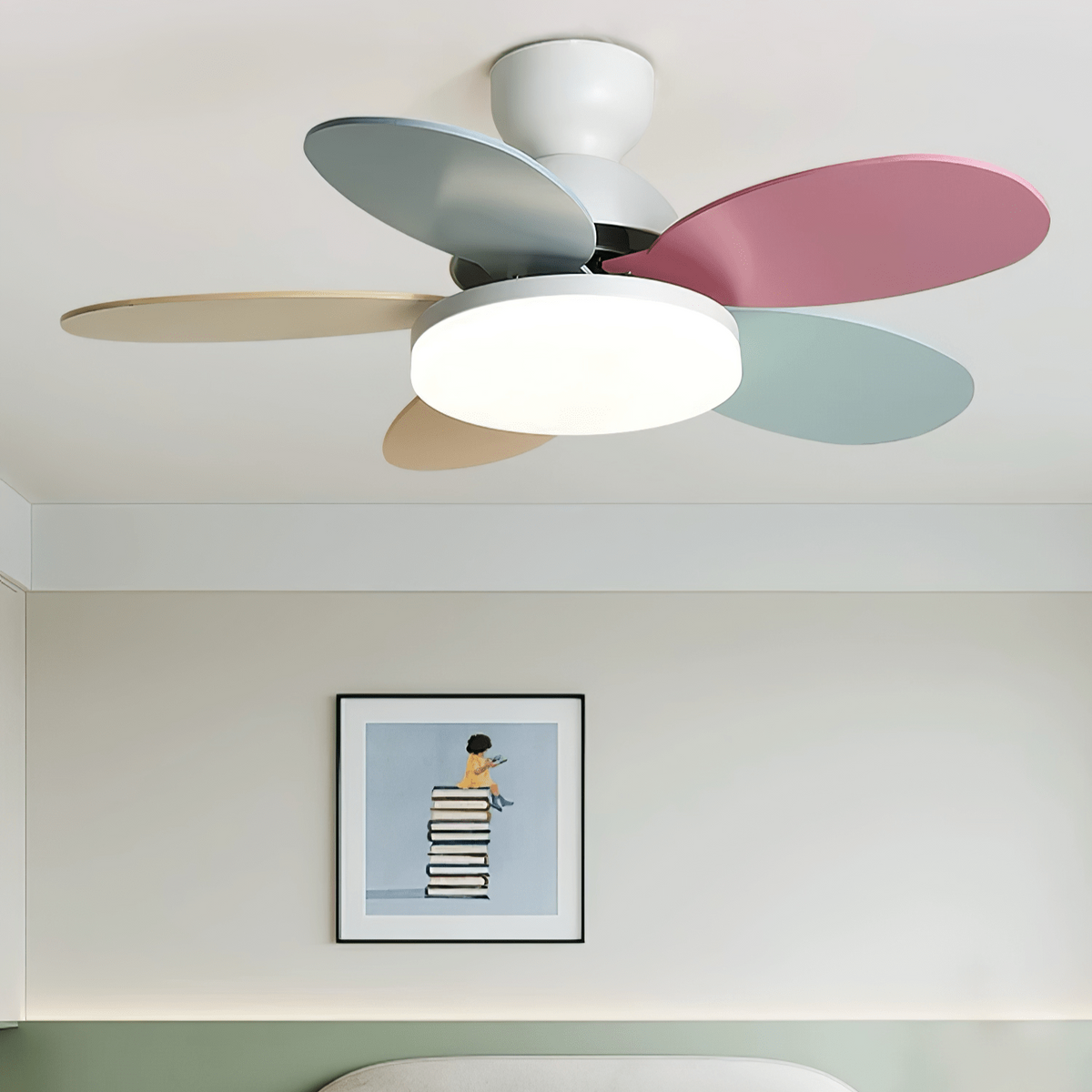 Eireise ventilator de tavan cu lumină din sticlă, multicolor, pentru camera copiilor